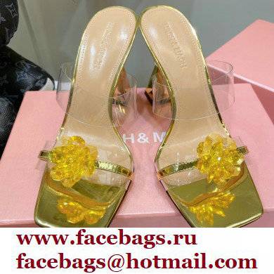 Mach  &  Mach Heel 9.5cm Rose Flower Mules PVC Gold 2022